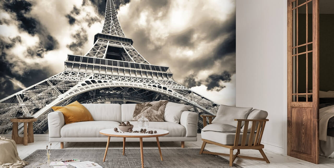 Pilvinen Eiffel-torni taivas seinämaalaus | Wallsauce FI