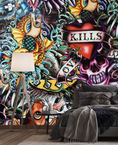 Farverige Tatovering Graffiti Wallpaper Mural Farverige Tatovering Graffiti Wallpaper Mural