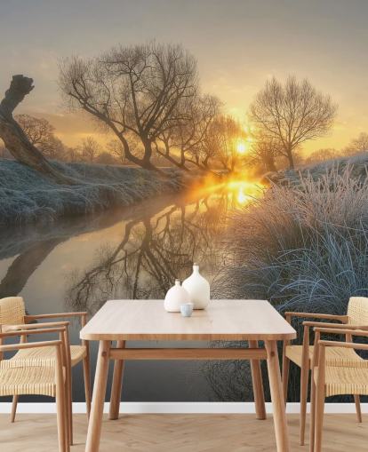 Solnedgång Frosty River väggmålning Solnedgång Frosty River väggmålning