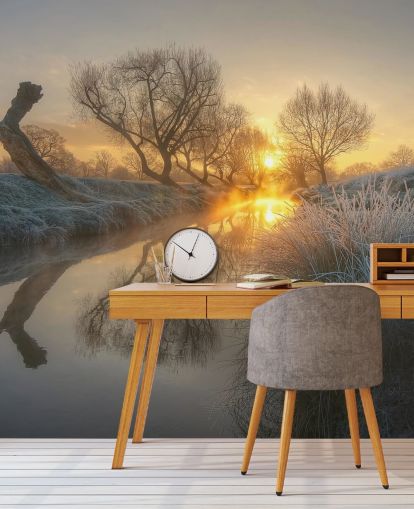 Sunset Frosty River Wall Mural Sunset Frosty River Wall Mural