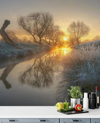 Sunset Frosty River Wall Mural Sunset Frosty River Wall Mural