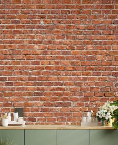 punainen mukautettu tiilitapetti seinämaalaus nimeltä Old Brick Wall keittiöihin punainen mukautettu tiilitapetti seinämaalaus nimeltä Old Brick Wall keittiöihin