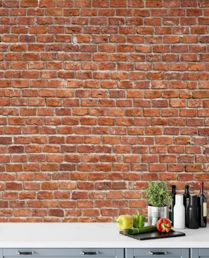 red custom brick wallpaper mural called Old Brick Wall for kitchens red custom brick wallpaper mural called Old Brick Wall for kitchens
