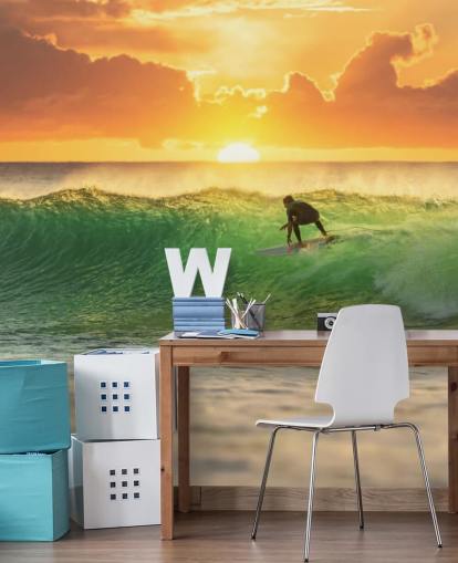 Fondo de pantalla de Surfer on Wave in the Evening Fondo de pantalla de Surfer on Wave in the Evening