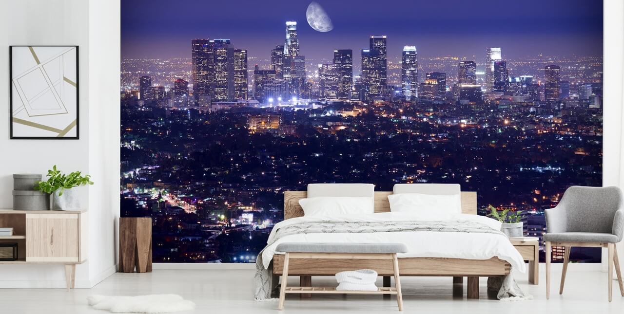 purple sky at night in Los Angeles city Wallpaper