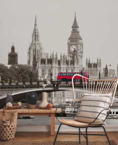 einfarbiges kundenspezifisches Londoner Tapeten-Wandbild namens London Bus on Lambeth Bridge für Wohnzimmer, Schlafzimmer und Büros einfarbiges kundenspezifisches Londoner Tapeten-Wandbild namens London Bus on Lambeth Bridge für Wohnzimmer, Schlafzimmer und Büros