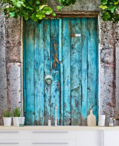 Porte en bois bleu vif Bright Blue Wooden Door Wallpaper Porte en bois bleu vif Bright Blue Wooden Door Wallpaper