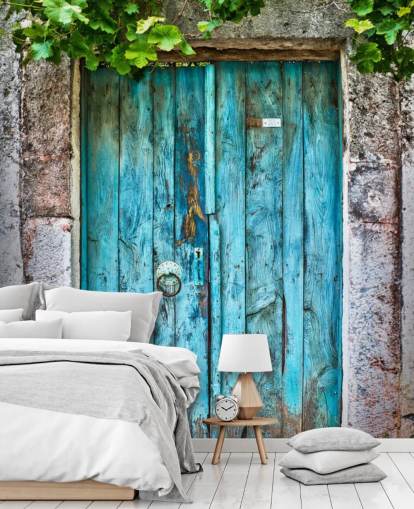 Porta de madeira azul brilhante Bright Blue Wooden Door Wallpaper Porta de madeira azul brilhante Bright Blue Wooden Door Wallpaper