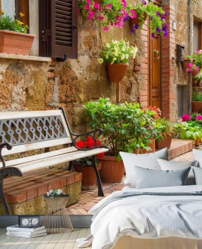 Papier Peint Fresque Maison Rustique Banc Papier Peint Fresque Maison Rustique Banc