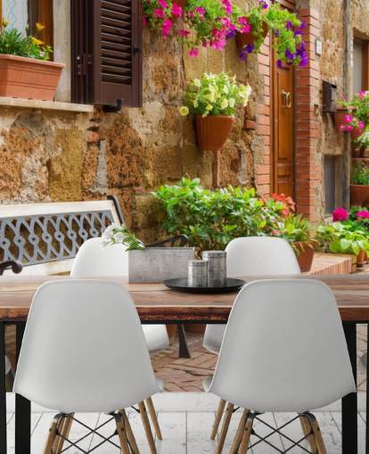 Bench Outside Rustic House Wall Mural Bench Outside Rustic House Wall Mural