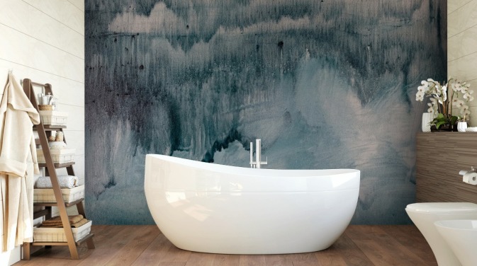 Blauw en zwart aquarel behang