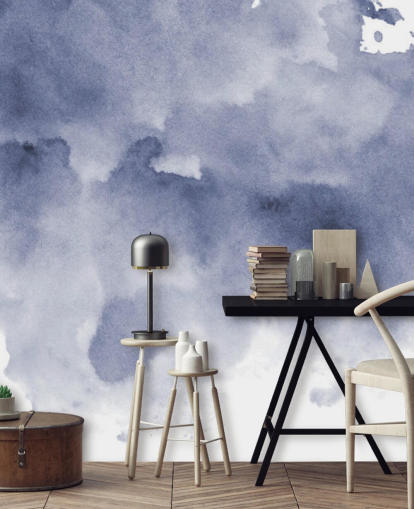 Papel pintado Acuarela azul marino y blanco Papel pintado Acuarela azul marino y blanco