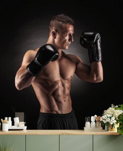 Boxer in posa con sfondo nero carta da parati Boxer in posa con sfondo nero carta da parati