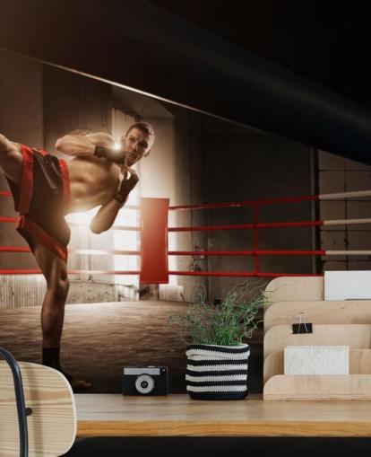 Jonge mannelijke boxer schoppen in ring behang muurschildering Jonge mannelijke boxer schoppen in ring behang muurschildering