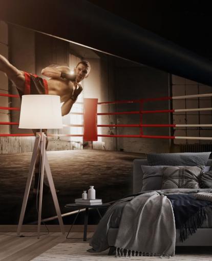 Jovem Boxer Masculino Chutando no Anel Wallpaper Mural Jovem Boxer Masculino Chutando no Anel Wallpaper Mural