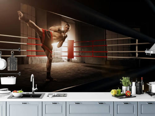 Tapeten-Wandbild „Junger Boxer tritt in den Ring“