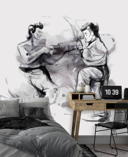 Black Watercolour of Karate Fighters Wallpaper Black Watercolour of Karate Fighters Wallpaper
