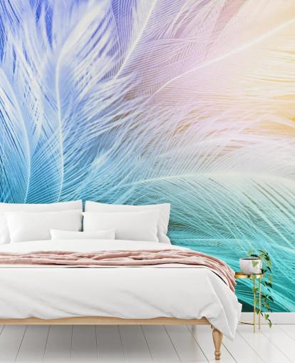 Pastel Blue, Purple and Pink Feather Wallpaper Pastel Blue, Purple and Pink Feather Wallpaper