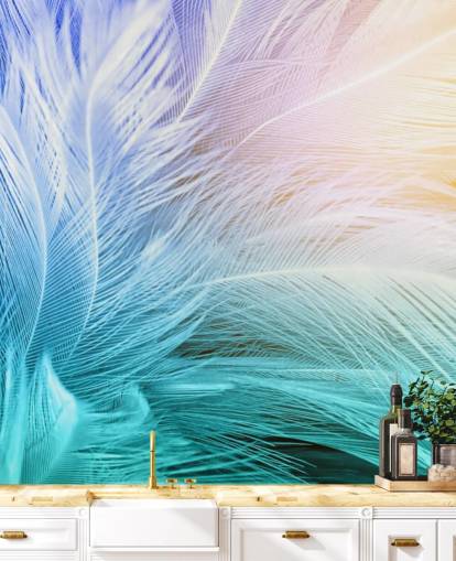 Pastel Blue, Purple and Pink Feather Wallpaper Pastel Blue, Purple and Pink Feather Wallpaper