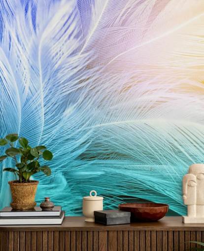 Pastel Blue, Purple and Pink Feather Wallpaper Pastel Blue, Purple and Pink Feather Wallpaper