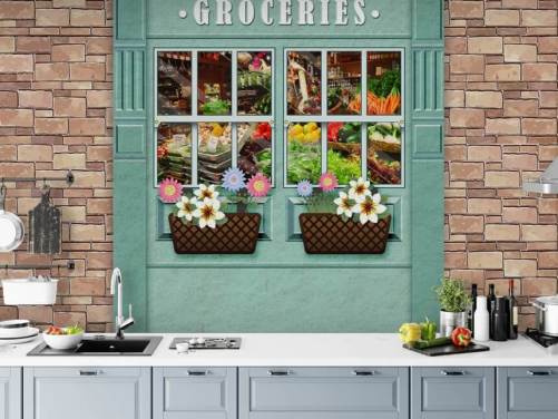 op maat gemaakte gevelbehangmuurschildering genaamd Groceries for care homes