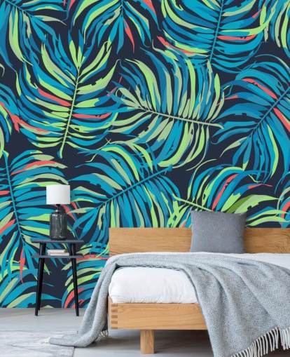 bunte tropische Blätter Mustertapete bunte tropische Blätter Mustertapete