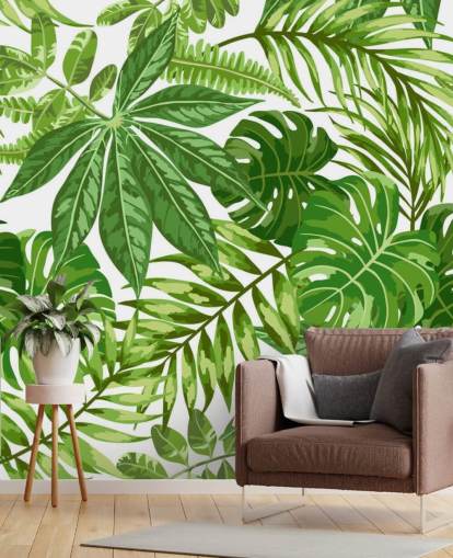 green and white leaf wallpaper mural called Exotic Leaf Pattern for bedrooms, bathrooms and hallways green and white leaf wallpaper mural called Exotic Leaf Pattern for bedrooms, bathrooms and hallways