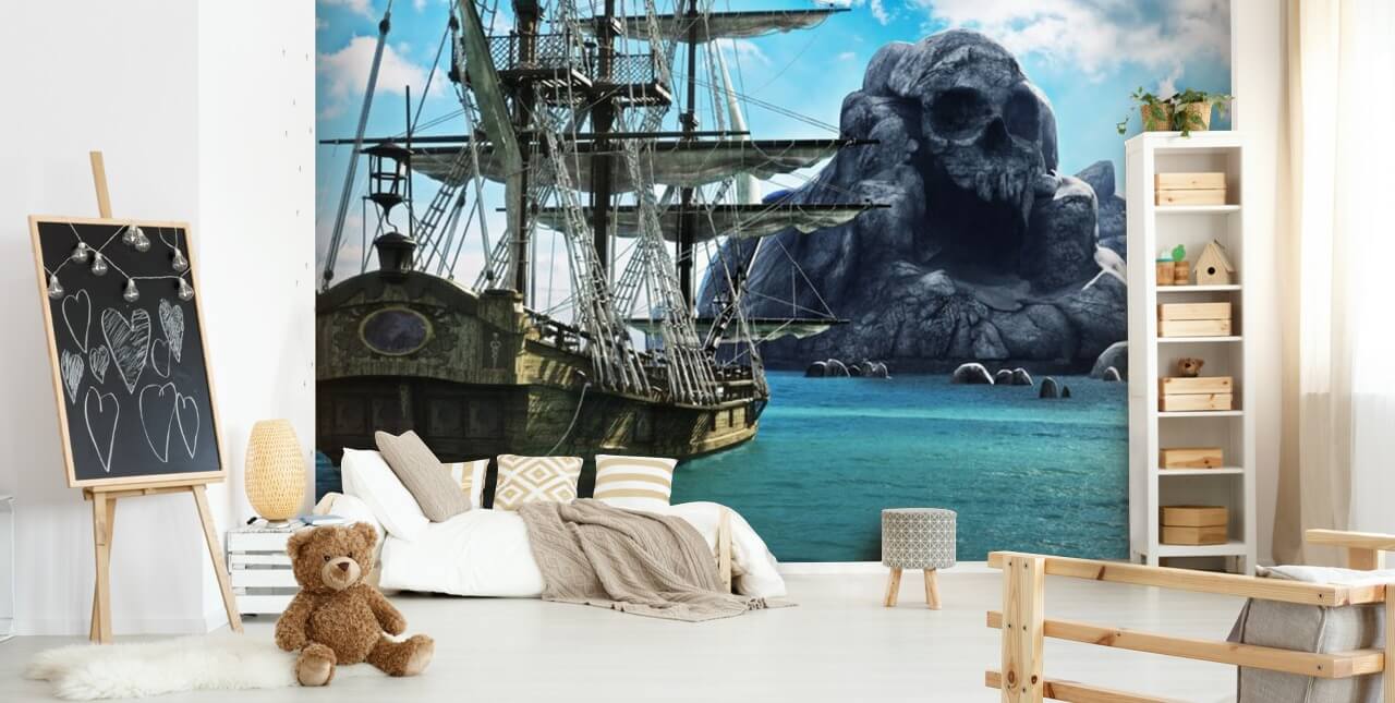 Piratenschiff und Schädelinsel Tapete Piratenschiff und Schädelinsel Tapete