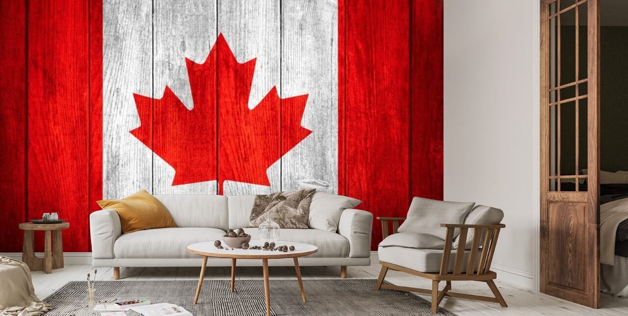 Wooden Canadian Flag Wallpaper | Wallsauce UK