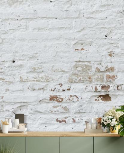 mural de papel de parede de tijolo branco chamado Distressed White Brick para quartos, cozinhas e escritórios mural de papel de parede de tijolo branco chamado Distressed White Brick para quartos, cozinhas e escritórios