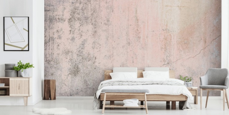 rosa betong tapetväggmålning kallad Pale Pink Concrete för sovrum och kök från Wallsauce