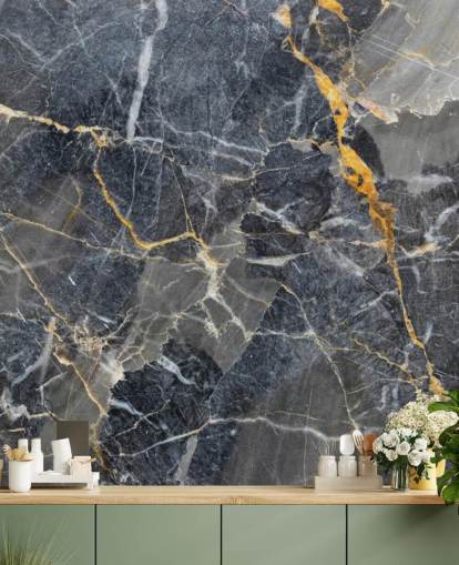 Tapetentapete aus grauem und goldenem Marmor namens Grey with Gold Marble für Badezimmer oder Küchen Tapetentapete aus grauem und goldenem Marmor namens Grey with Gold Marble für Badezimmer oder Küchen