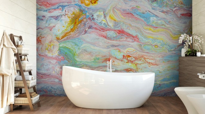 regenboogmarmeren behangmuurschildering genaamd Multicolour Marble voor slaapkamers en woonkamers