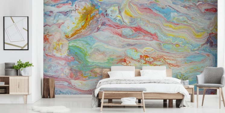 regnbågsmarmor tapetväggmålning kallad Multicolor Marble för sovrum och vardagsrum