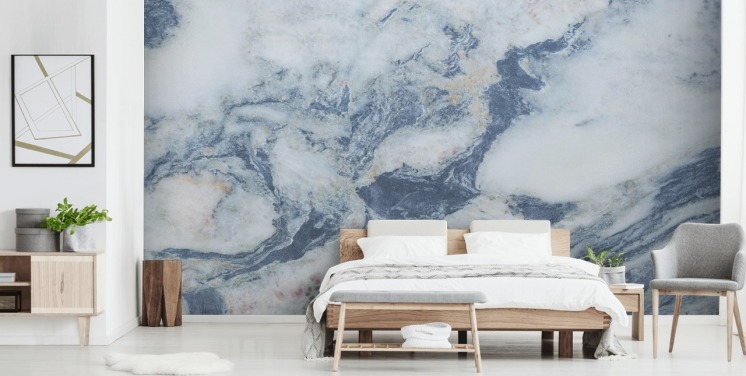 blå tilpasselig marmor tapet vægmaleri kaldet Blue Marble Effect til køkkener og badeværelser