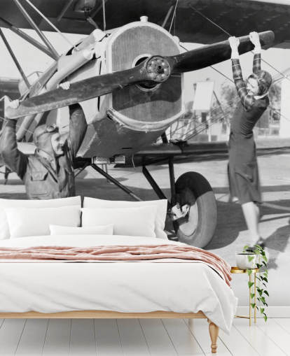 Couple Playing with a Propeller on a Plane Mural Couple Playing with a Propeller on a Plane Mural