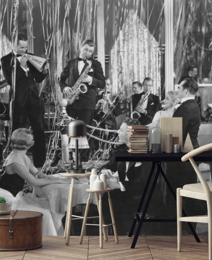 Schwarz-Weiß-Foto von Bandtapete Schwarz-Weiß-Foto von Bandtapete