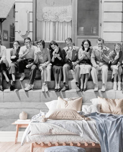 Vintage Black and White Photo of People Eating Ice Cream Wallpaper Vintage Black and White Photo of People Eating Ice Cream Wallpaper