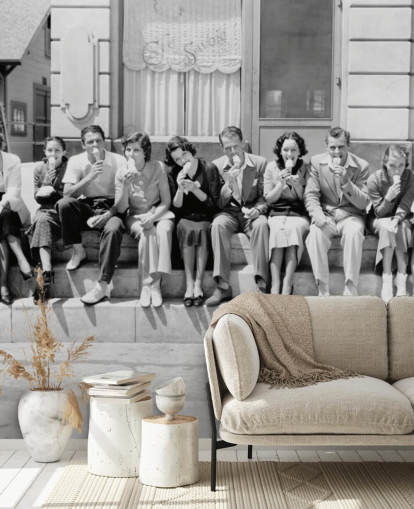Vintage Black and White Photo of People Eating Ice Cream Wallpaper Vintage Black and White Photo of People Eating Ice Cream Wallpaper