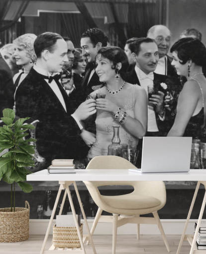 Decorazione murale con coppia che beve al bar affollato Decorazione murale con coppia che beve al bar affollato