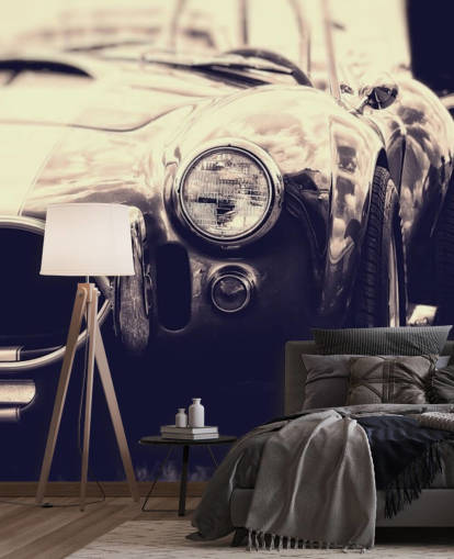 Papier Peint Fresque Voiture de Course Vintage Noir et Blanc Papier Peint Fresque Voiture de Course Vintage Noir et Blanc