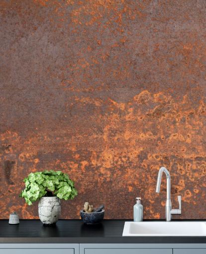 orange metal customisable wallpaper mural called Rusty Metal for kitchens and lounges orange metal customisable wallpaper mural called Rusty Metal for kitchens and lounges