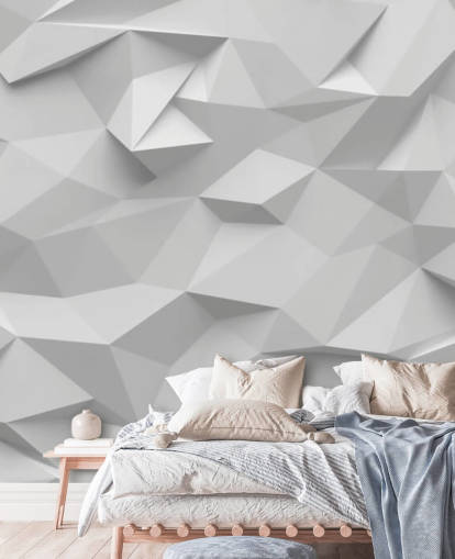 white custom 3d wallpaper mural called Polygon for bedrooms white custom 3d wallpaper mural called Polygon for bedrooms
