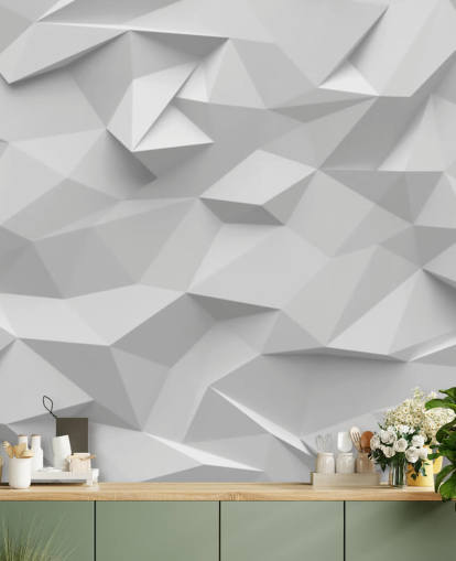 valkoinen mukautettu 3d-taustakuvamaalaus nimeltä Polygon makuuhuoneisiin valkoinen mukautettu 3d-taustakuvamaalaus nimeltä Polygon makuuhuoneisiin