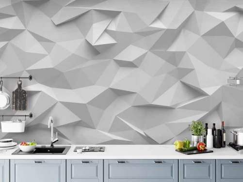 witte op maat gemaakte 3D-behangmuurschildering genaamd Polygon voor slaapkamers