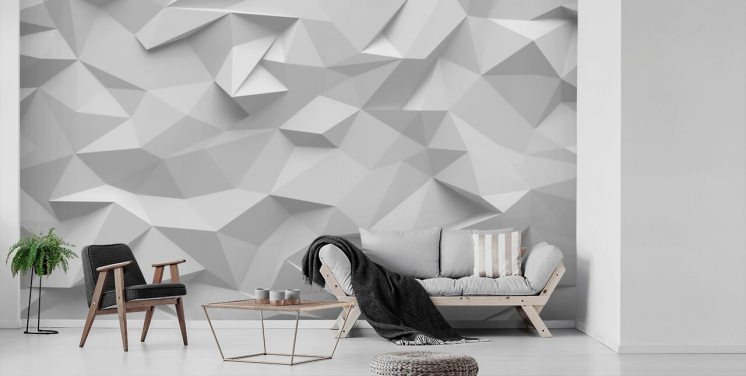 witte op maat gemaakte 3D-behangmuurschildering genaamd Polygon voor slaapkamers