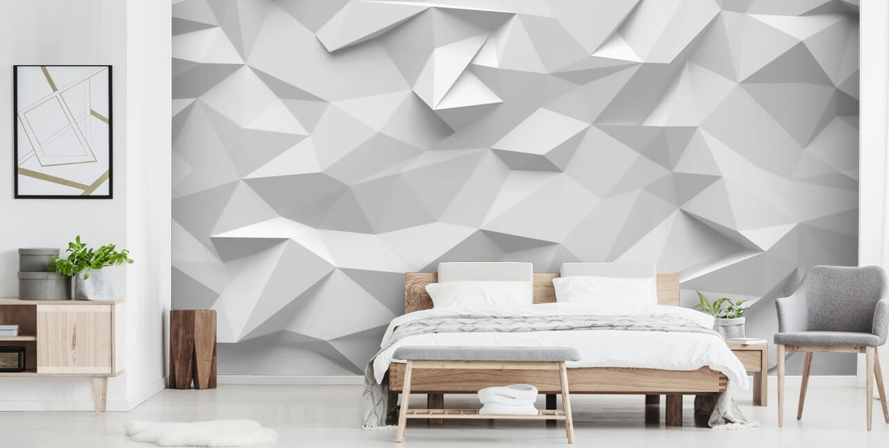 mural de papel de parede 3D personalizado branco chamado Polygon para quartos