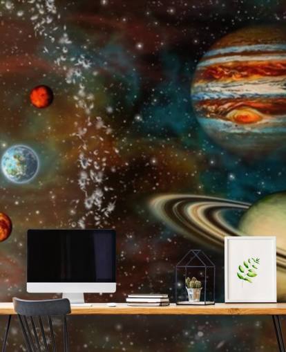 Carta da parati murale con sistema solare widescreen 3D Carta da parati murale con sistema solare widescreen 3D