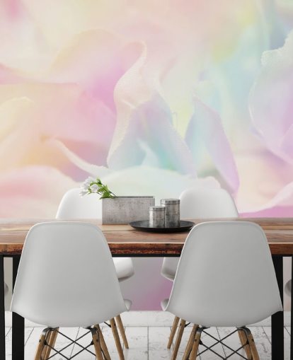 Zoomet i blomst i Pastel Pink og Blå Vægmaleri Zoomet i blomst i Pastel Pink og Blå Vægmaleri