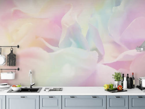 Zoomet i blomst i pastellrosa og blått veggmaleri